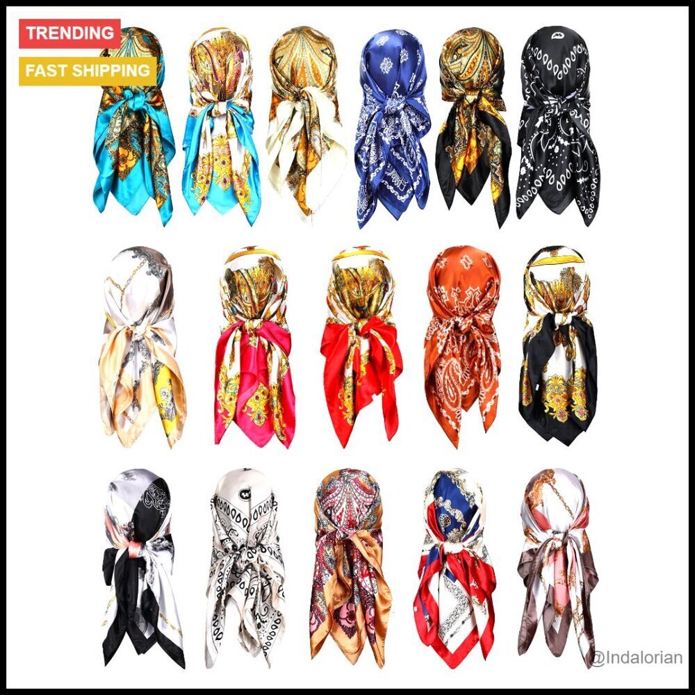 Satin Head Scarf Set 16 Pieces Large Square Silk-Like Bandana Hair Wrap